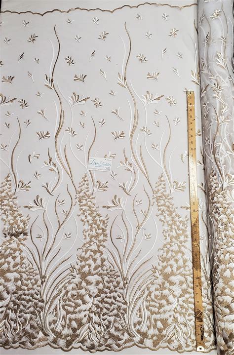 White/Gold Multi-Colored Lace Fabric Embroidered on Mesh | Etsy