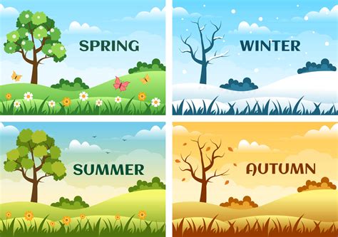 Scenery of the Four Seasons of Nature with Landscape Spring, Summer, Autumn and Winter in ...