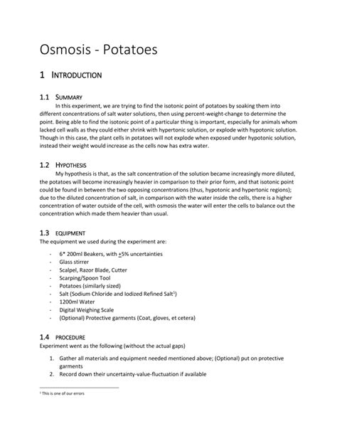 Plant Cells Osmosis Lab Report