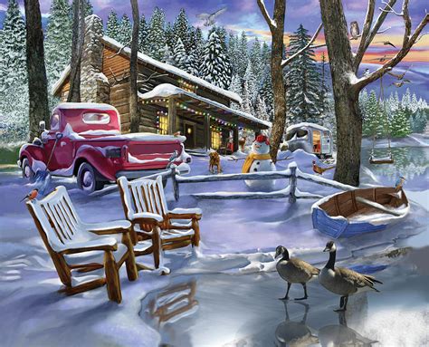 Winter Cabin Painting by Bigelow Illustrations - Fine Art America