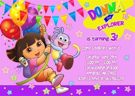 FREE Dora The Explorer Birthday Invitations Template | Drevio ...