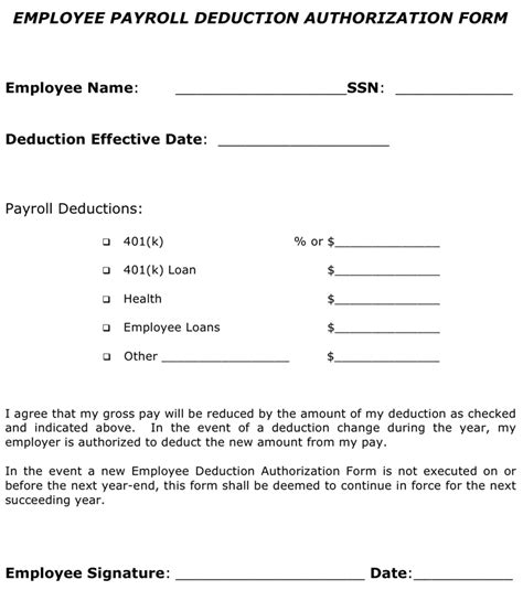 Free Employee Payroll Deduction Authorization Form - doc | 26KB | 1 Page(s)