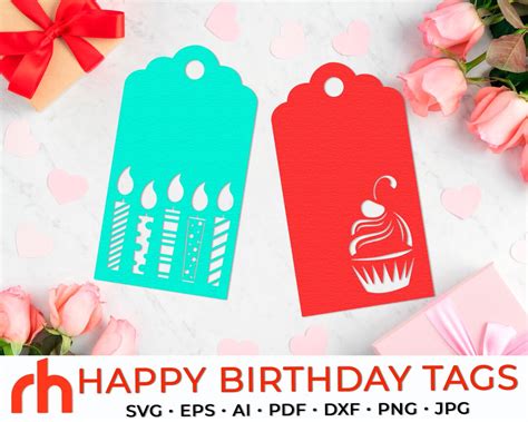 Happy Birthday Tags SVG Gift Label Cut File Birthday Tags - Etsy