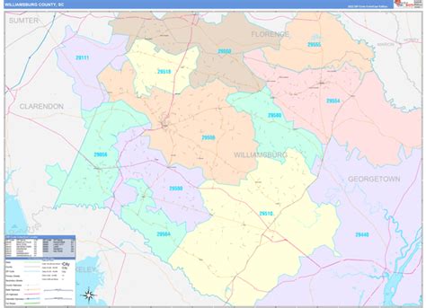 Williamsburg County, SC Wall Map Color Cast Style by MarketMAPS - MapSales