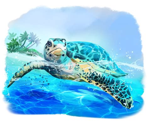 Sea-turtle-floats-watercolor-drawing – Cool Digital Photography