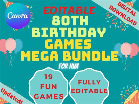 EDITABLE 80th Birthday Party Games MEGA BUNDLE for Him fully - Etsy