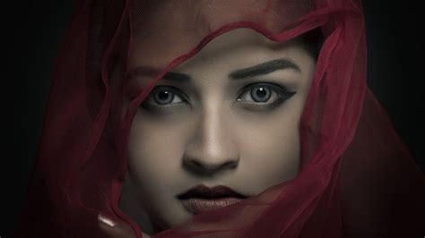 Desktop Wallpaper Red Scarf, Girl, Model, Face, Hd Image, Picture ...