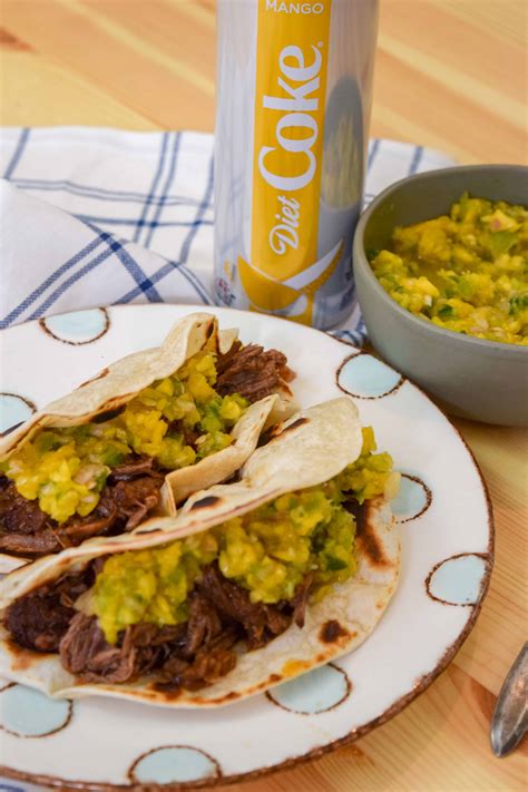 Diet Coke Twisted Mango Shredded Beef Tacos with Mango Salsa! - The Beard And The Baker