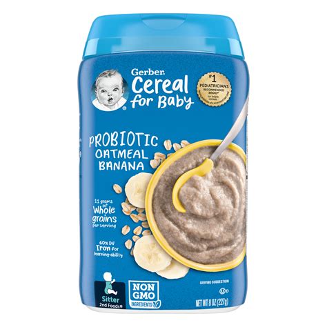 Gerber Cereal for Baby Probiotic Oatmeal Baby Cereal, Banana, 8 oz ...