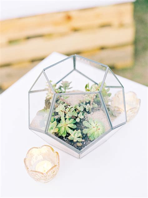 Geometric Succulent-Filled Terrarium Wedding Centerpiece