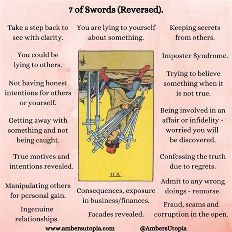 7 of Swords (Reversed) | Suit of Swords | Tarot Card Meanings. in 2021 | Tarot card meanings ...