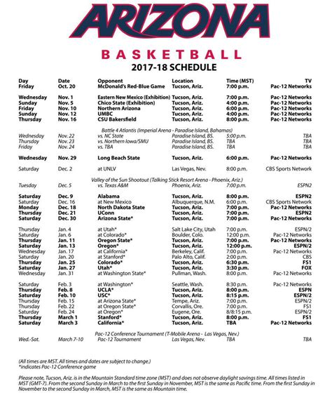 Arizona Wildcats Basketball Schedule | Examples and Forms