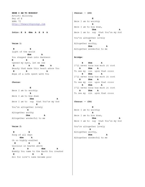 Here I Am To Worship | Chord | Hillsong