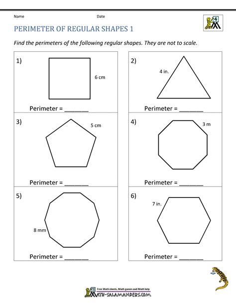 Perimeter of Different Shapes Worksheet