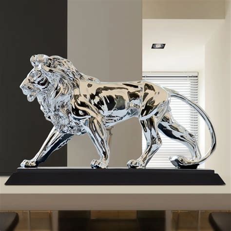 African ferocious Lion Sculpture Statue Silver domineering animal lion home furnishings ...