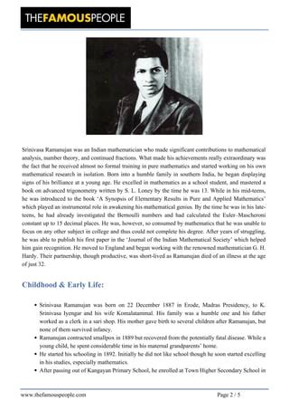 Srinivasa Ramanujan Biography