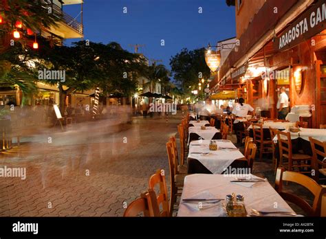 Restaurant on 5th Avenue at Night Playa del Carmen Riviera Maya Yucatan Peninsula Quintana Roo ...