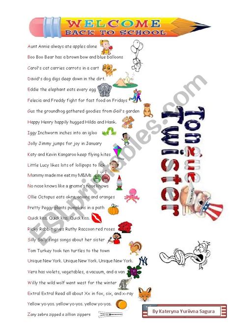 Alphabet Tongue Twisters - ESL worksheet by katena18