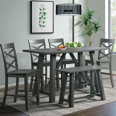 Mayberry Hill Renegade 6 Piece Counter Height Dining Set in Grey | Nebraska Furniture Mart