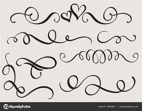 Set art calligraphy flourish of vintage decorative whorls for design. Vector illustration EPS10 ...