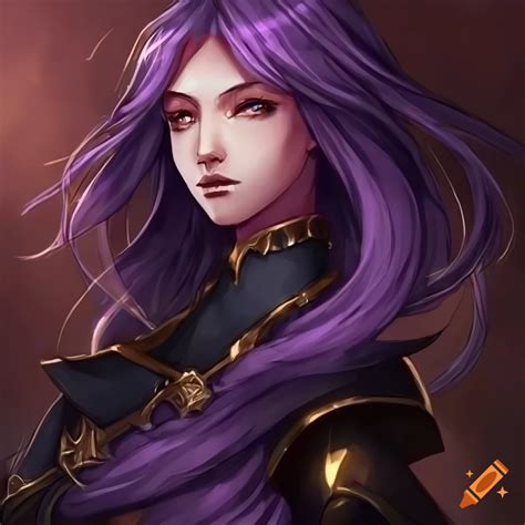 Anime portrait of a timid young lady with dark purple hair on Craiyon