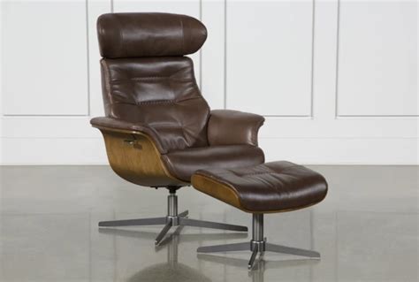 Amala Brown Leather Reclining Swivel Chair With Adjustable Headrest And ...