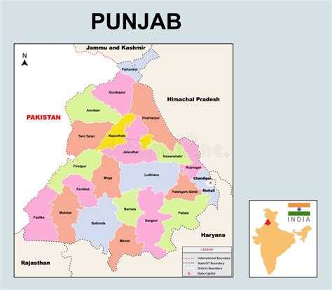 Punjab Map. Political and Administrative Map of Punjab with Districts Name Stock Vector ...