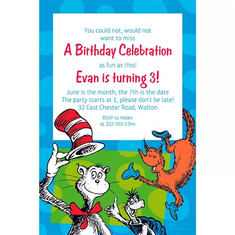 Custom Dr. Seuss Invitation | Dr. Seuss Party Supplies | Party City