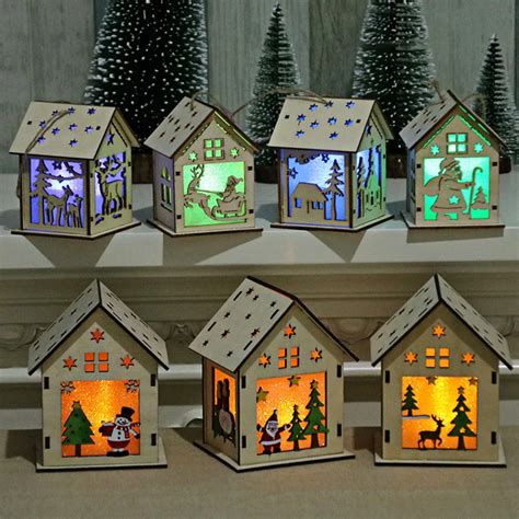 Christmas Glowing Cabin Xmas Snow House with Lights Wooden Cabins-in ...