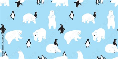 bear seamless pattern polar bear vector penguin Christmas scarf isolated cartoon illustration ...