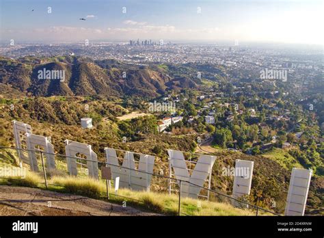 Los Angeles Downtown view from the Hollywood sign, California, USA ...