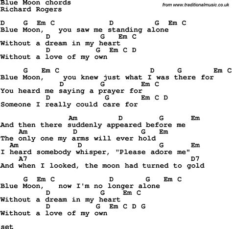 Song Lyrics with guitar chords for Blue Moon - Richard Rogers | Easy guitar songs, Jazz songs ...