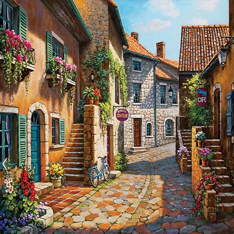 European Small Town Painting Mural Photo Wallpapers Living Room Wall ...