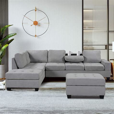 3 Piece Convertible Sectional Sofa L-Shaped Couch with Reversible ...