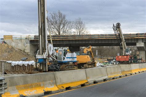 Renovation bridge construction site on reconstruction of the bridge of ...