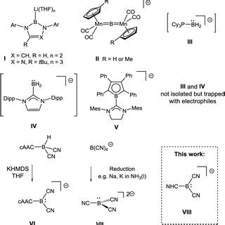 Anionic species with boron-centred nucleophilicity. Cations omitted ...