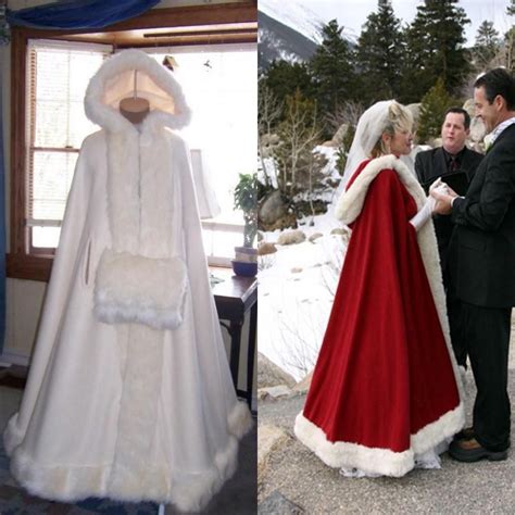 Best 2015 Red Winter Valentine Bridal Cape Fur Hooded Wedding Cloak Two Tone Floor Length ...