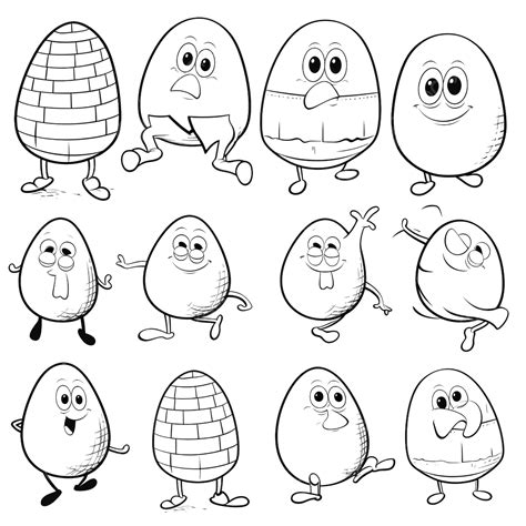 Outlined Humpty Dumpty Egg Cartoon Character Vector Hand Drawn ...