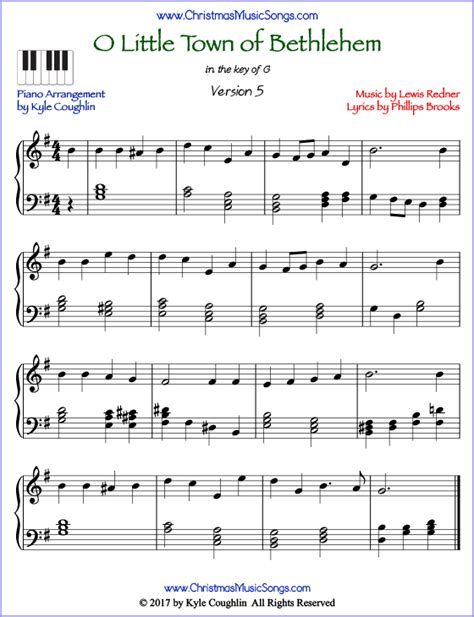 O Little Town of Bethlehem advanced piano sheet music. Free printable ...