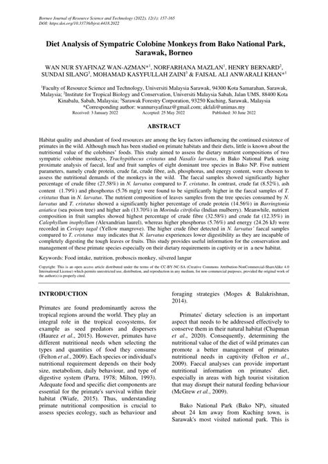 (PDF) Diet Analysis of Sympatric Colobine Monkeys from Bako National Park, Sarawak, Borneo