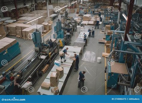 A Busy Factory Floor with Workers Operating Machinery and Moving Materials Stock Illustration ...