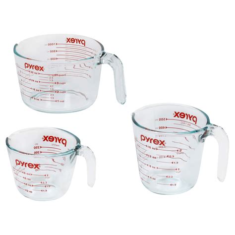 Buy Pyrex 3 Piece Glass Measuring Cup Set, Includes 1-Cup, 2-Cup, and 4 ...