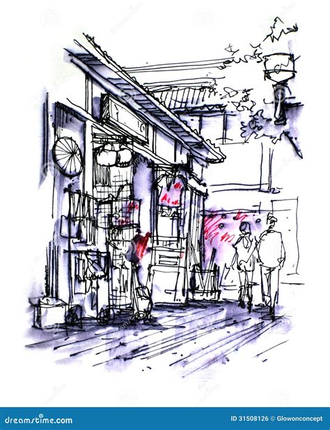 Little Tokyo, Japanese Shopfront Drawing Stock Illustration - Image: 31508126