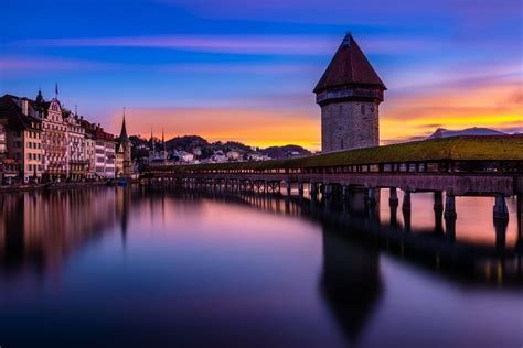 Sunrise over Lucerne with the famous Kapell Bridge | Lucerne ...