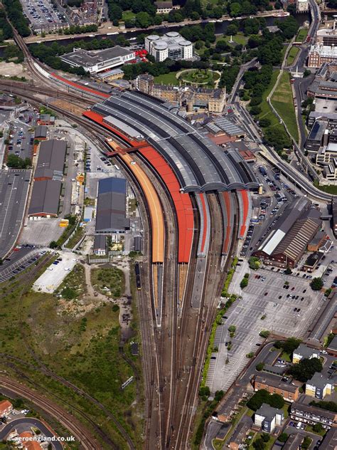 aeroengland | aerial photograph of York Railway Station , York England UK