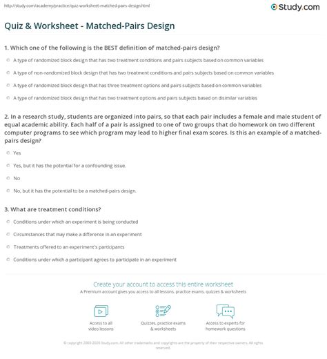 Quiz & Worksheet - Matched-Pairs Design | Study.com