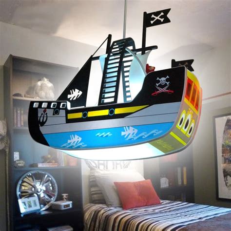 New Simple Childlike Lovely Pirate Ship Pendant Light Children's Room Lamp With LED Bulb Easy to ...