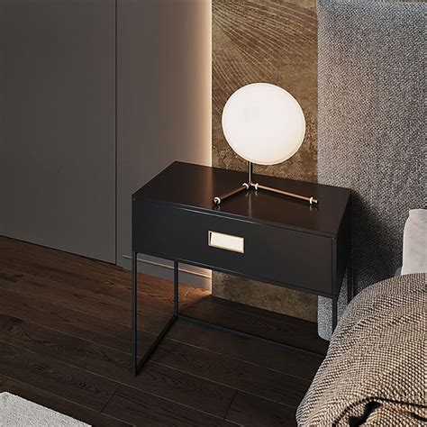 Modern Black Nightstand 1-Drawer Bedside Table High Metal Base