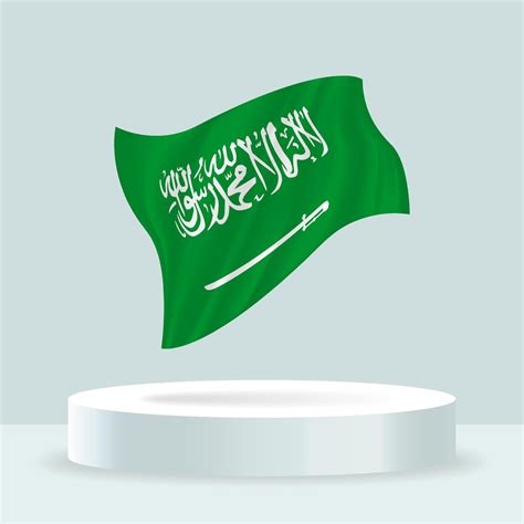 Saudi Arabia flag. 3d rendering of the flag displayed on the stand ...