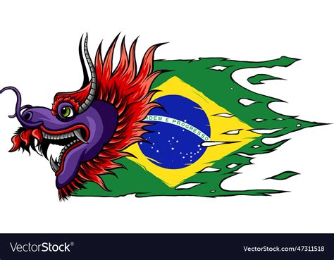 Dragon head with brazil flag isolated on white Vector Image